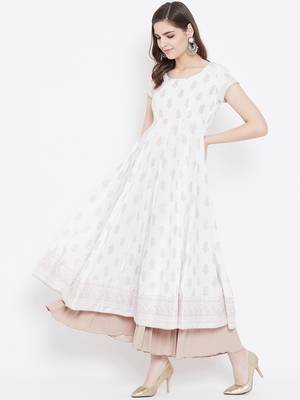 White printed cotton long-kurtis 3