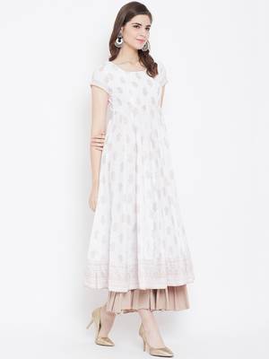 White printed cotton long-kurtis 5