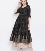 Black printed cotton long-kurtis
