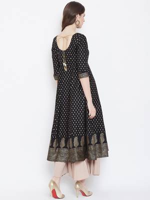 Black printed cotton long-kurtis 2