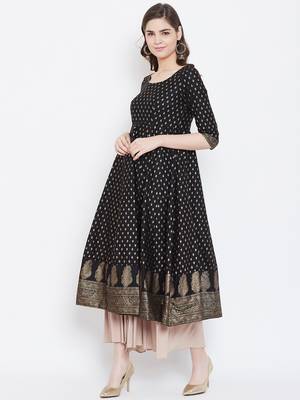 Black printed cotton long-kurtis 3