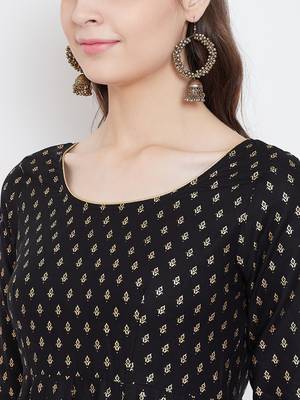 Black printed cotton long-kurtis 4