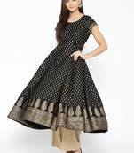 Black printed cotton long-kurtis
