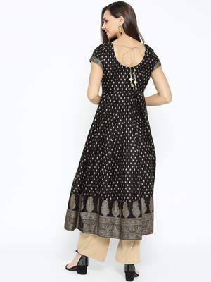 Black printed cotton long-kurtis 2