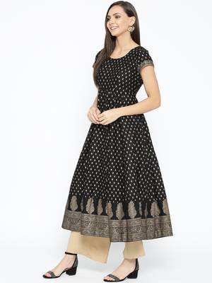 Black printed cotton long-kurtis 3
