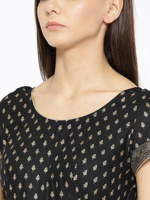 Black printed cotton long-kurtis 4