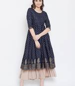 Blue printed cotton long-kurtis