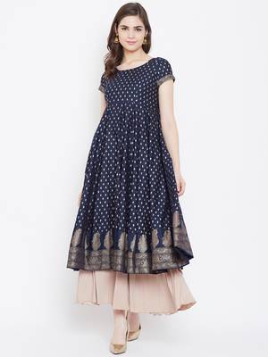 Blue printed cotton long-kurtis 1