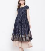 Blue printed cotton long-kurtis