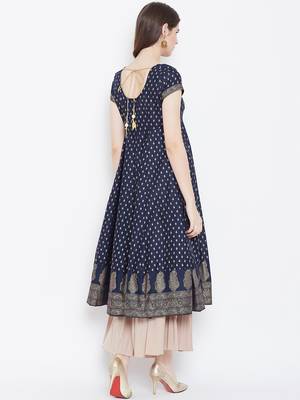 Blue printed cotton long-kurtis 2