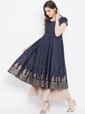 Blue printed cotton long-kurtis 3