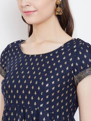 Blue printed cotton long-kurtis 4