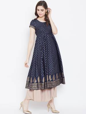 Blue printed cotton long-kurtis 5