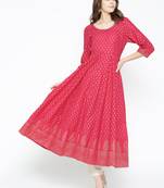 Pink printed cotton long-kurtis