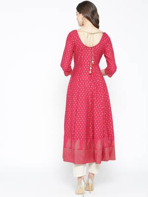 Pink printed cotton long-kurtis 2
