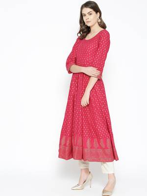 Pink printed cotton long-kurtis 3