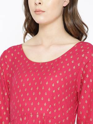 Pink printed cotton long-kurtis 4