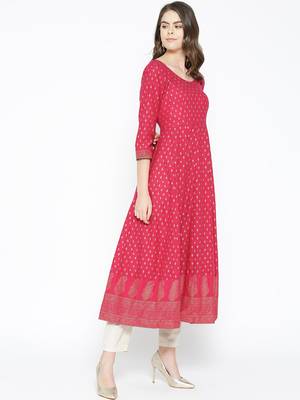 Pink printed cotton long-kurtis 5
