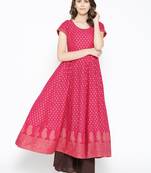 Pink printed cotton long-kurtis