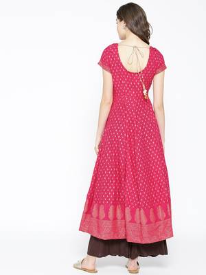 Pink printed cotton long-kurtis 2