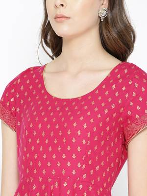 Pink printed cotton long-kurtis 4