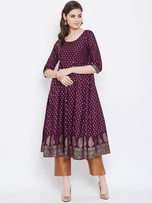 Purple printed cotton long-kurtis 1