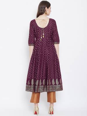 Purple printed cotton long-kurtis 2