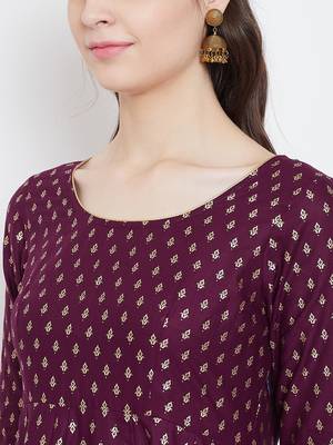 Purple printed cotton long-kurtis 4