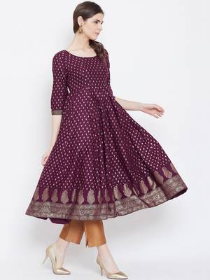 Purple printed cotton long-kurtis 5
