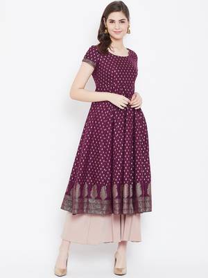 Purple printed cotton long-kurtis 1