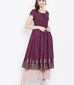 Purple printed cotton long-kurtis