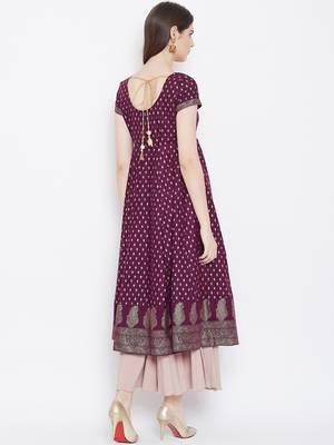 Purple printed cotton long-kurtis 2