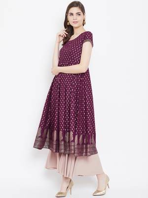 Purple printed cotton long-kurtis 3