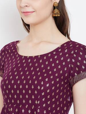 Purple printed cotton long-kurtis 4