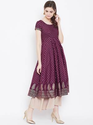 Purple printed cotton long-kurtis 5