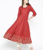 Red printed cotton long-kurtis
