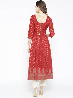 Red printed cotton long-kurtis 2