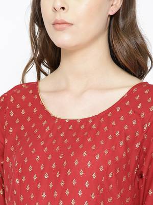 Red printed cotton long-kurtis 4