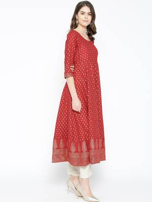 Red printed cotton long-kurtis 5