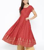 Red printed cotton long-kurtis