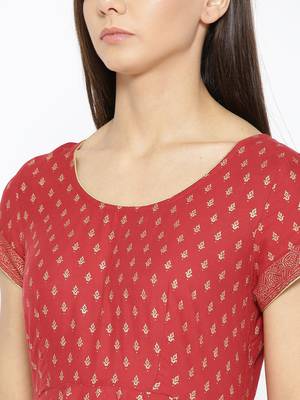 Red printed cotton long-kurtis 4
