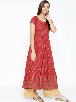 Red printed cotton long-kurtis 5