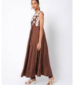 Brown Resham Embroidered Stitched Kurta Set With Broad Border Pearl studded Net Dupatta