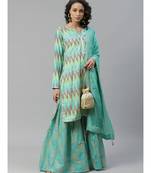Made To Measure Ikat Print & Gotta Patti Embroidery Kurta Sharara Set & Cotton Dupatta