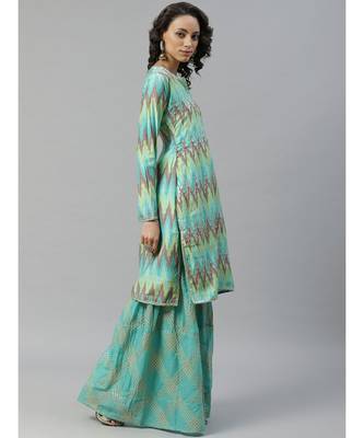 Made To Measure Ikat Print & Gotta Patti Embroidery Kurta Sharara Set & Cotton Dupatta 3