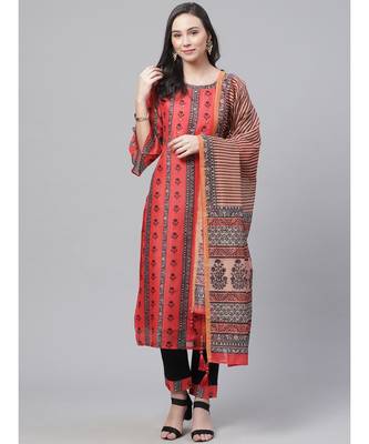 Chanderi Silk Stitched Suit with Digital Handloom & Indie Print with Maheshwari Dupatta 1