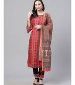 Chanderi Silk Stitched Suit with Digital Handloom & Indie Print with Maheshwari Dupatta