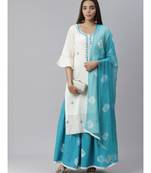 Jute Cotton Embroidered Kurta Set with Bandhej Palazzo and Mirror Embellishments