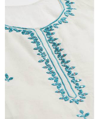 Jute Cotton Embroidered Kurta Set with Bandhej Palazzo and Mirror Embellishments 2