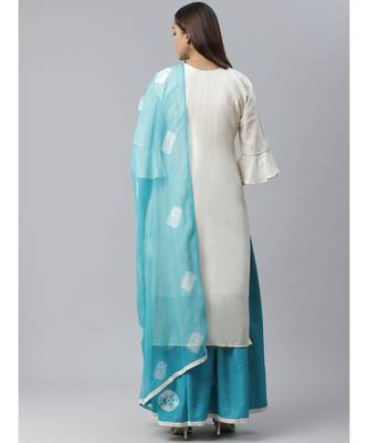 Jute Cotton Embroidered Kurta Set with Bandhej Palazzo and Mirror Embellishments 6